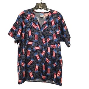Fourth of July patriotic nurses scrub top fireworks‎ Size Small